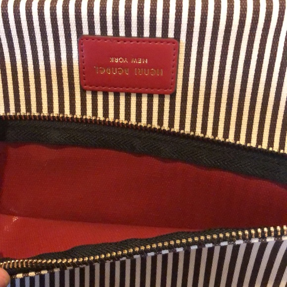 Henri Bendel Fold Over Stripe Canvas Clutch Bag - Picture 8 of 8